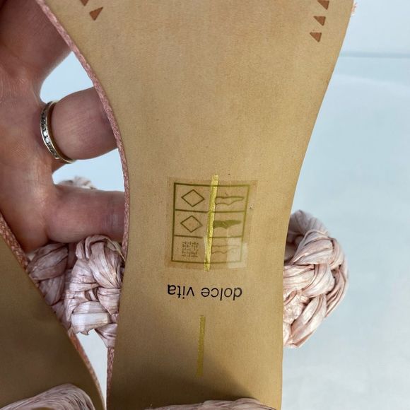 Dolce Vita Paily Pink Rafia Sandals Braided Straps Chunky Heels - Picture 9 of 16